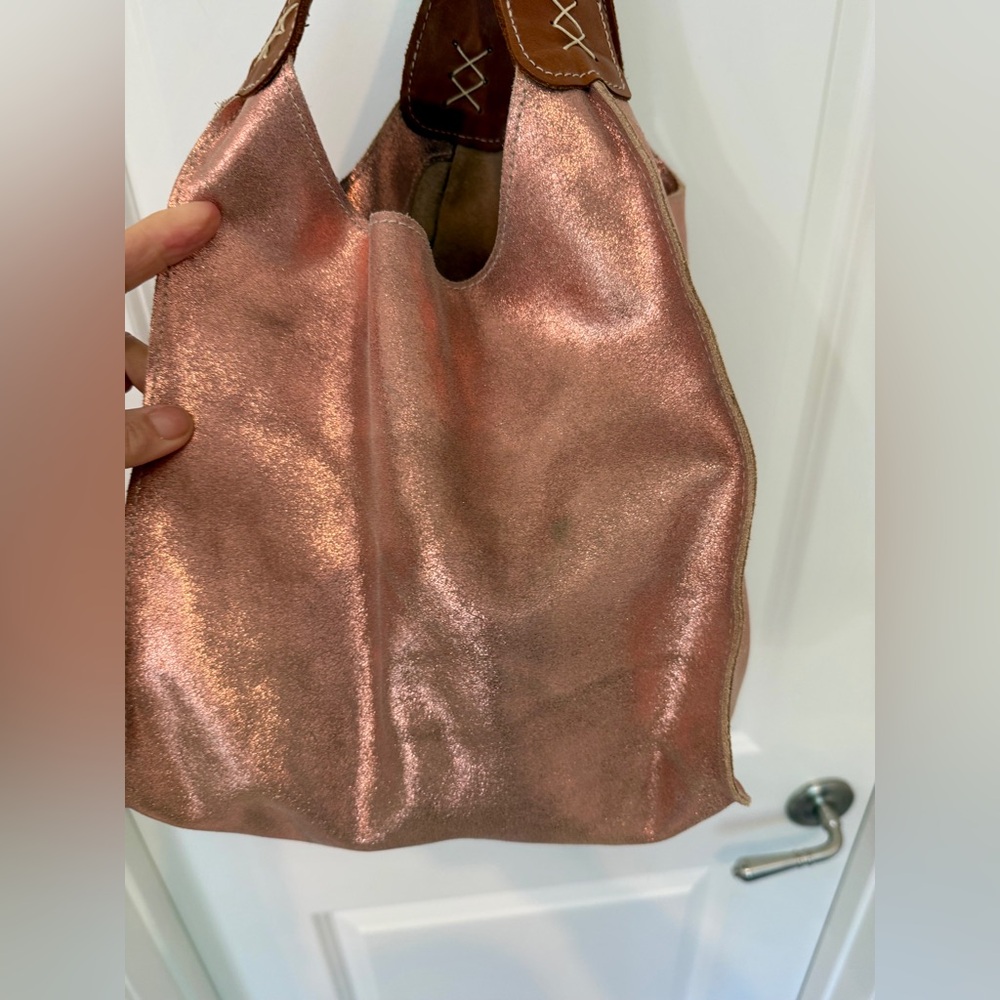 Joji & Co Santa Cruz RoseGold Metallic Suede and Brown Knitting Project Tote Bag - Picture 7 of 11